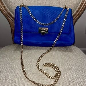 ❤️ ALDO Cobalt Blue Crossbody Bag Gold Chain Strap Geometric Clutch Purse